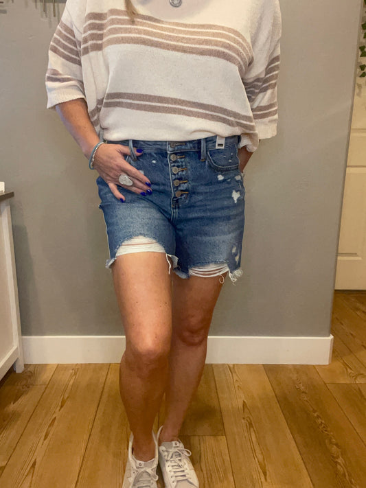 Kara High Rise Rigid Magic Button Fly Cutoff Shorts