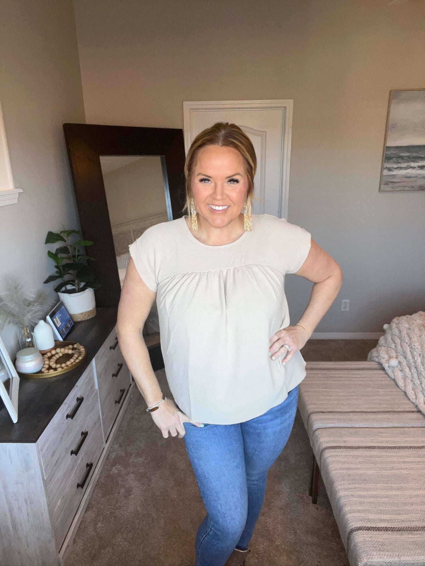 Airflow Babydoll Top in Taupe