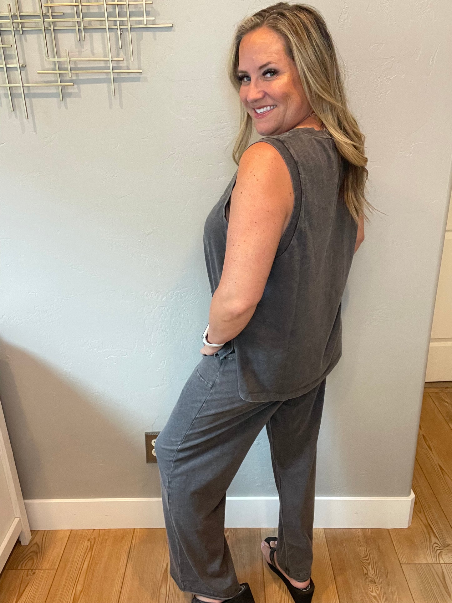 Taking It Easy Tank and Pants Set in Black