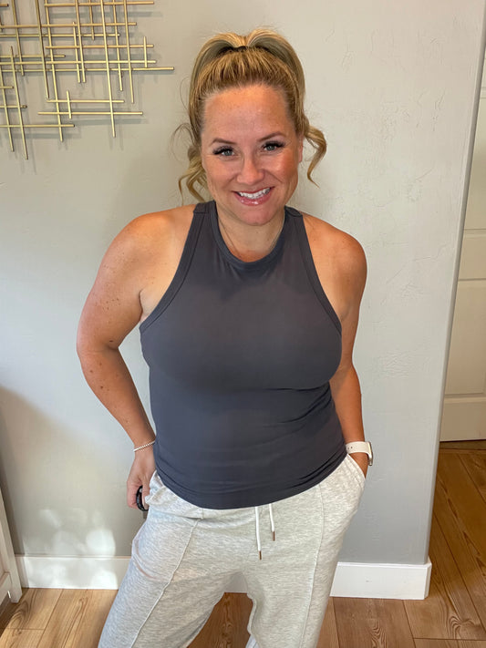 Truly Loyal Racerback Tank in Charcoal