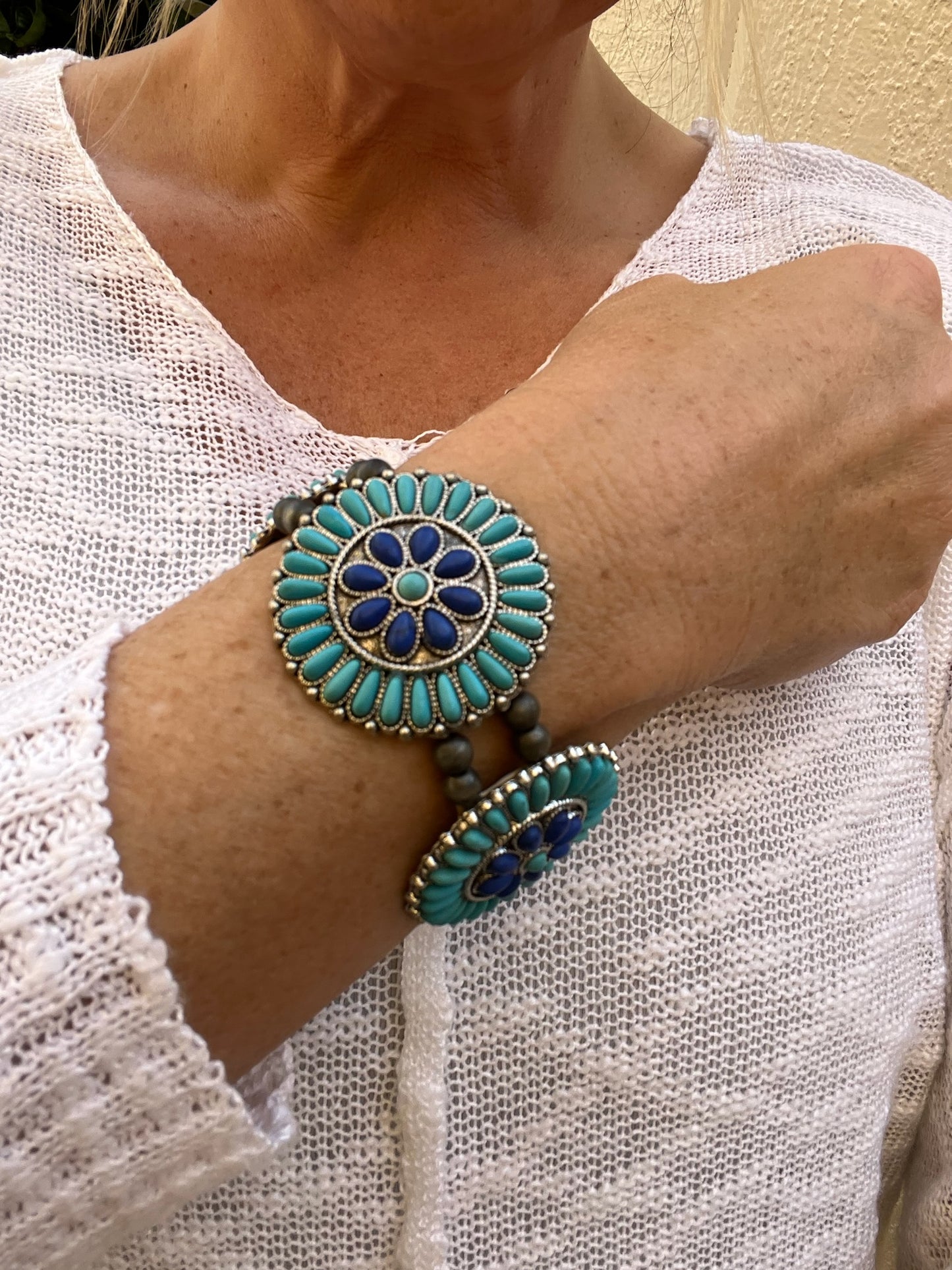 Western Turquoise & Cobalt Blue Stretch Bracelet