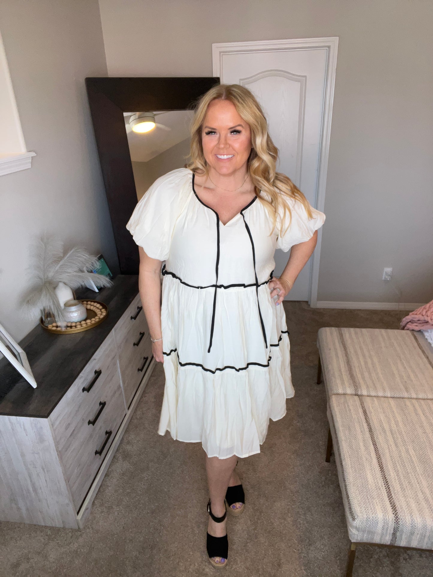 If This World Was Mine Tiered Half Sleeve Dress in Ivory