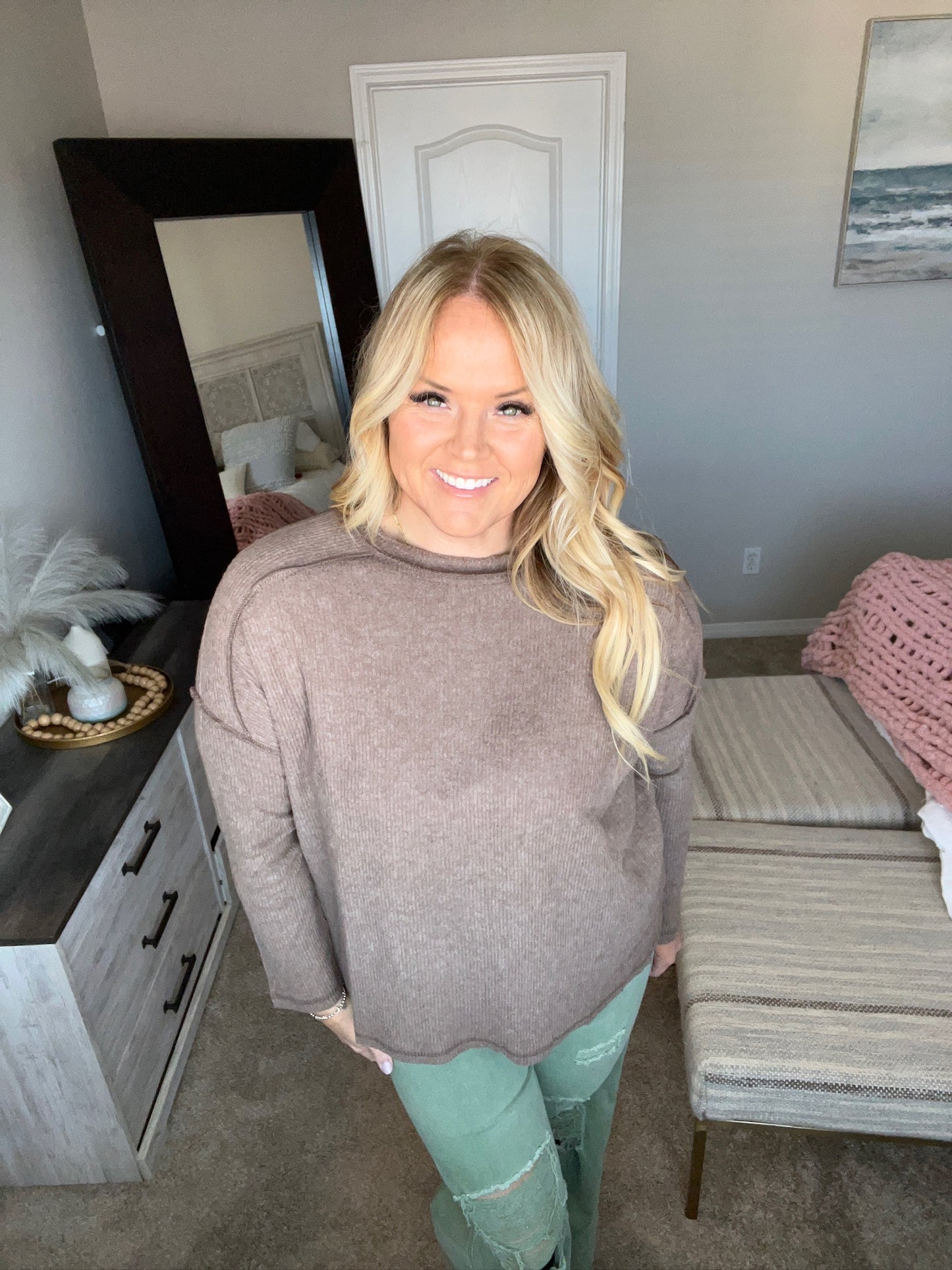 Simply Basic Ribbed Hacci Sweater in Mocha