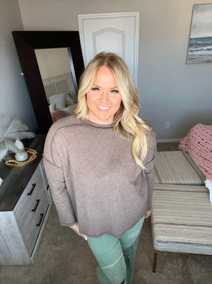 Simply Basic Ribbed Hacci Sweater in Mocha