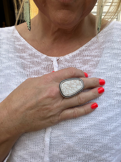 White Stone Western Ring