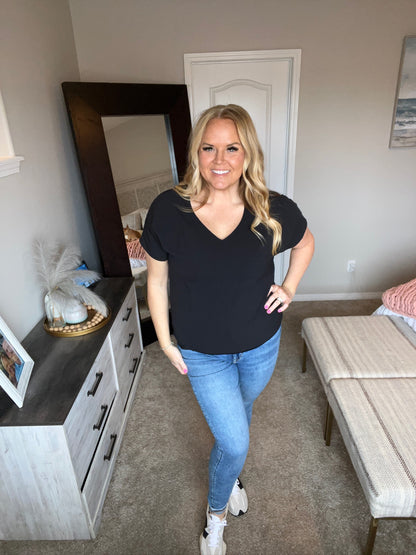 Frequently Asked Questions V-Neck Top in Black
