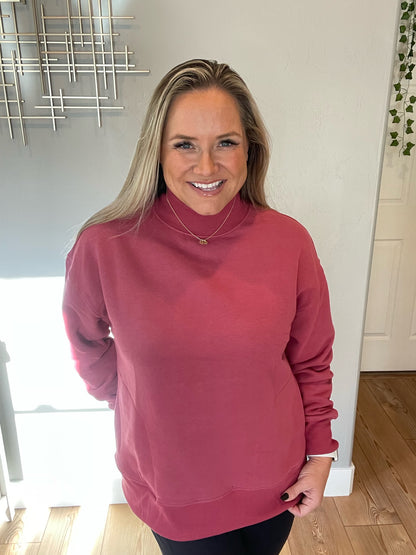 Make No Mistake Mock Neck Pullover in Cranberry