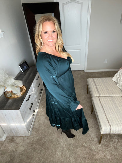 Makes Me Want to Skip Tiered Dress in Hunter Green