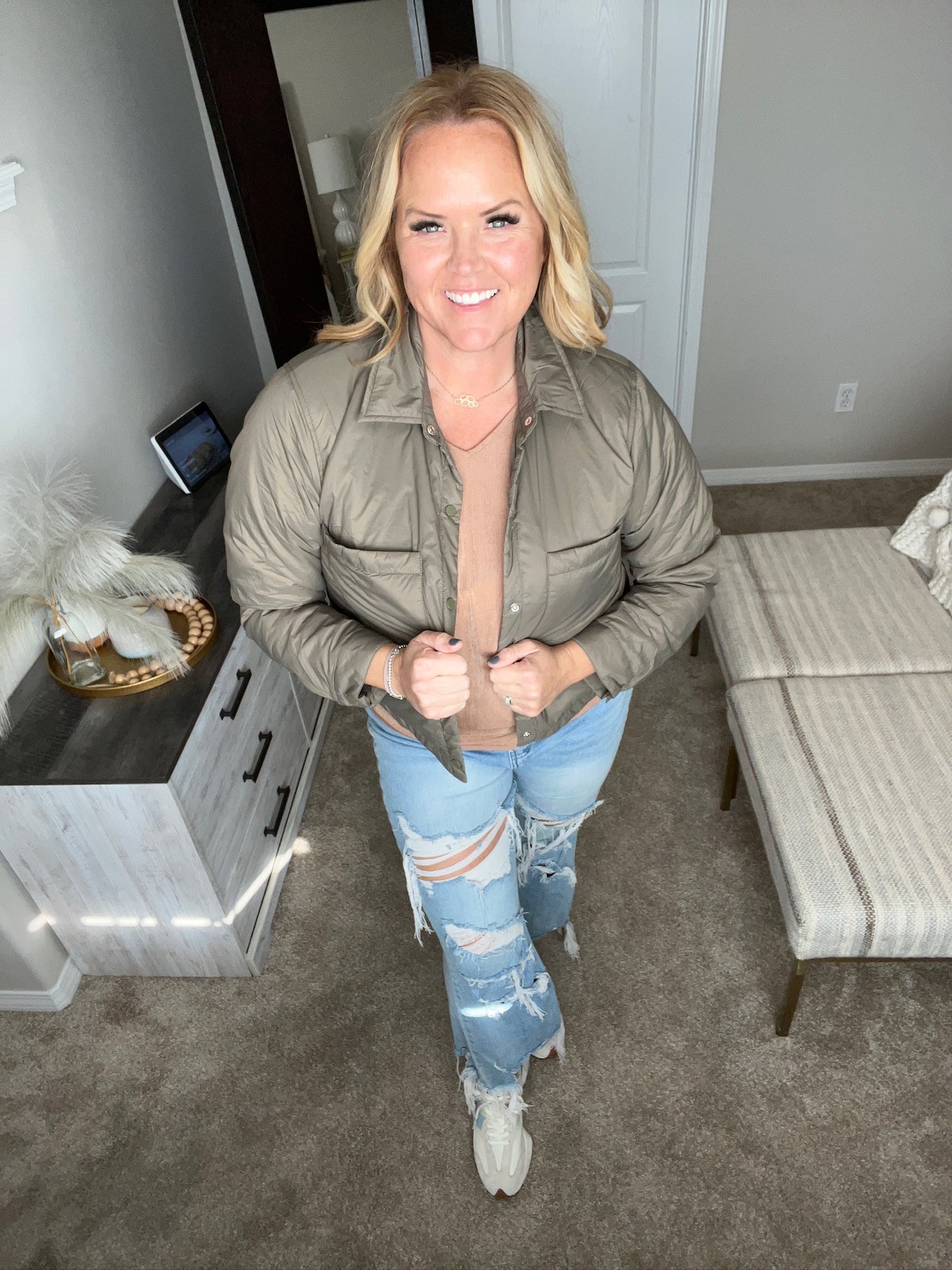 Hear Me Out Lightweight Puffer Jacket in Olive