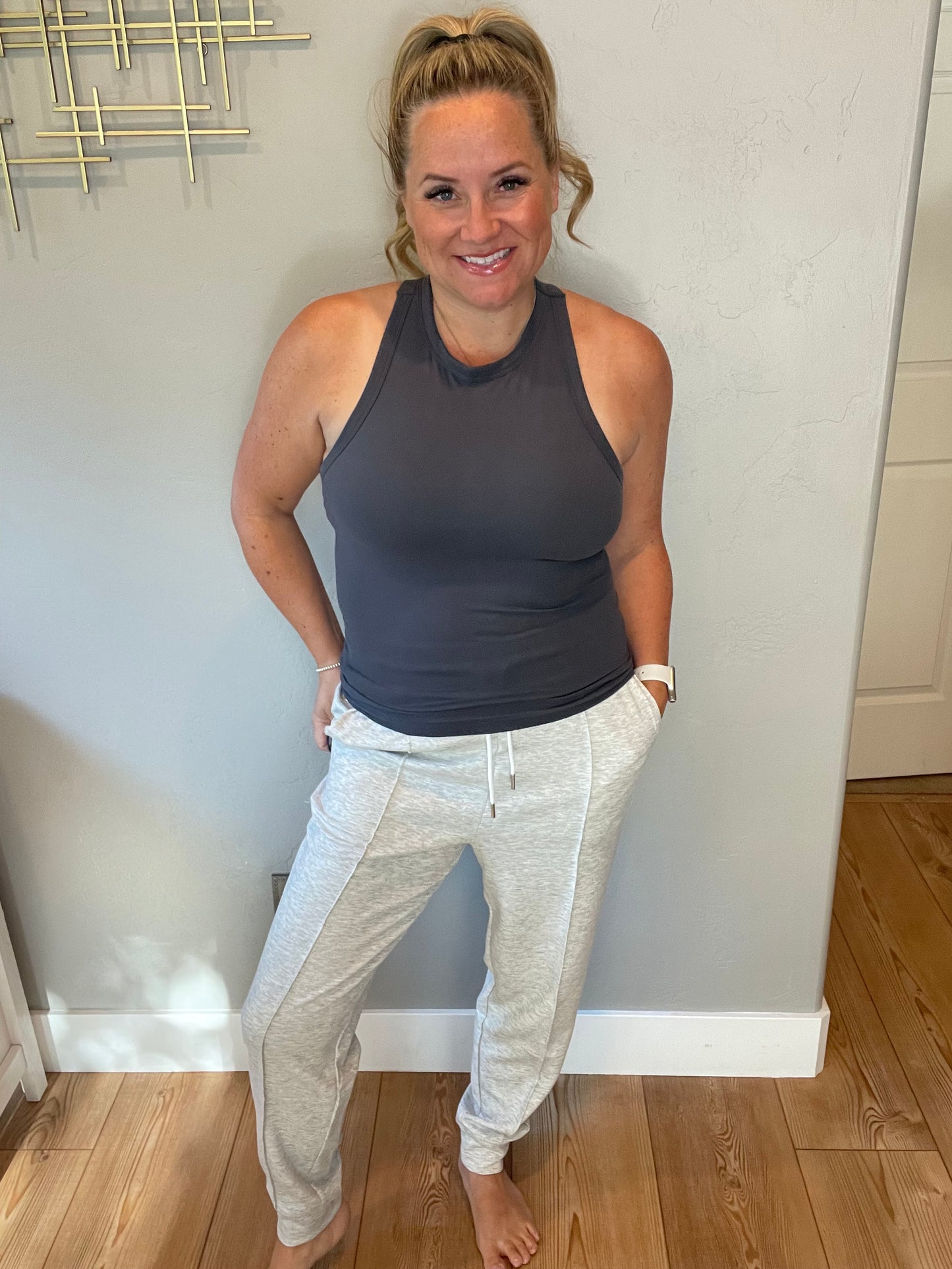 Center Seam Scuba Joggers in Heather Grey by RM