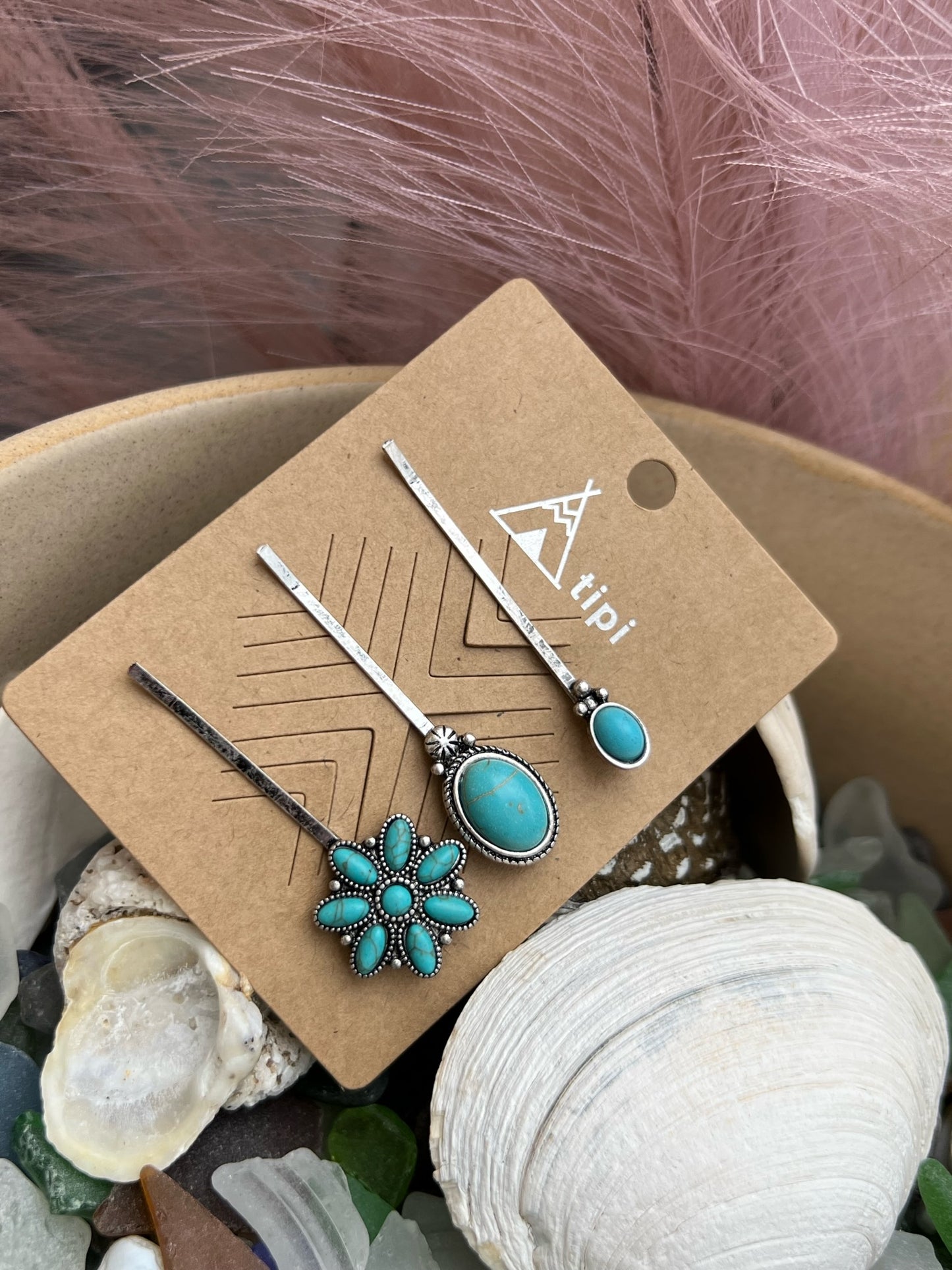 Turquoise Concho Flower Hair Pin Set