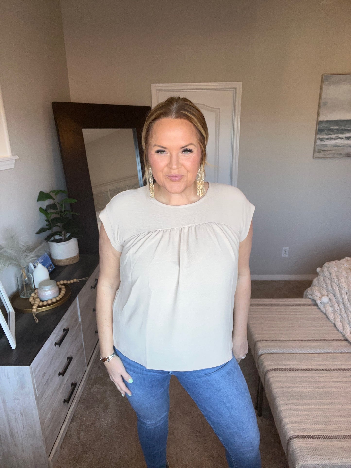 Airflow Babydoll Top in Taupe