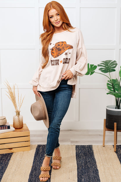 Cow Girl Graphic Pullover in Stone by RM