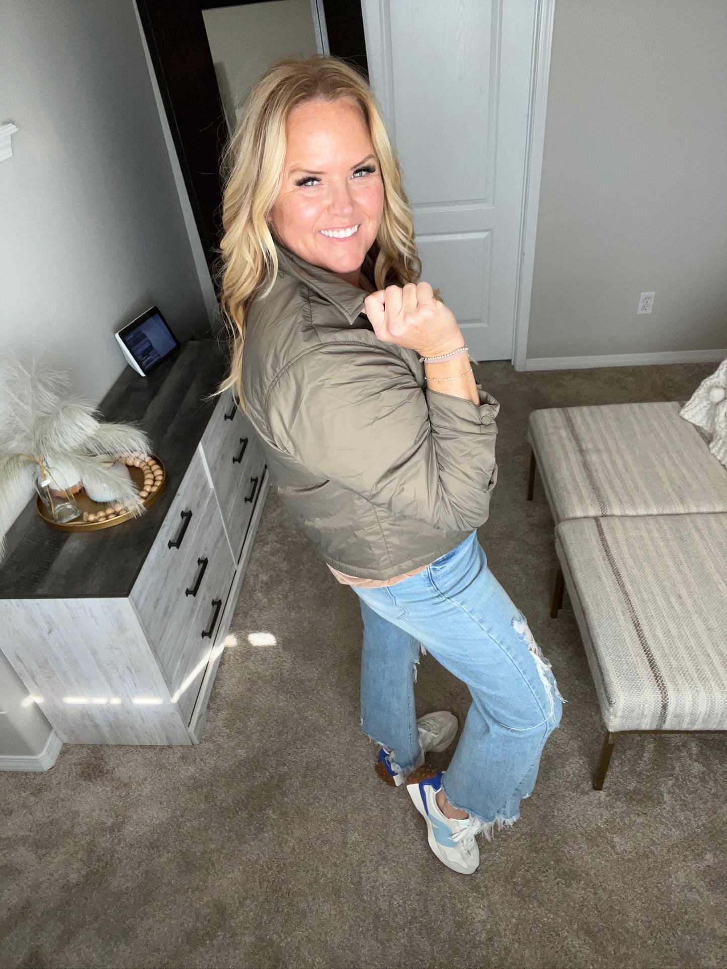 Hear Me Out Lightweight Puffer Jacket in Olive