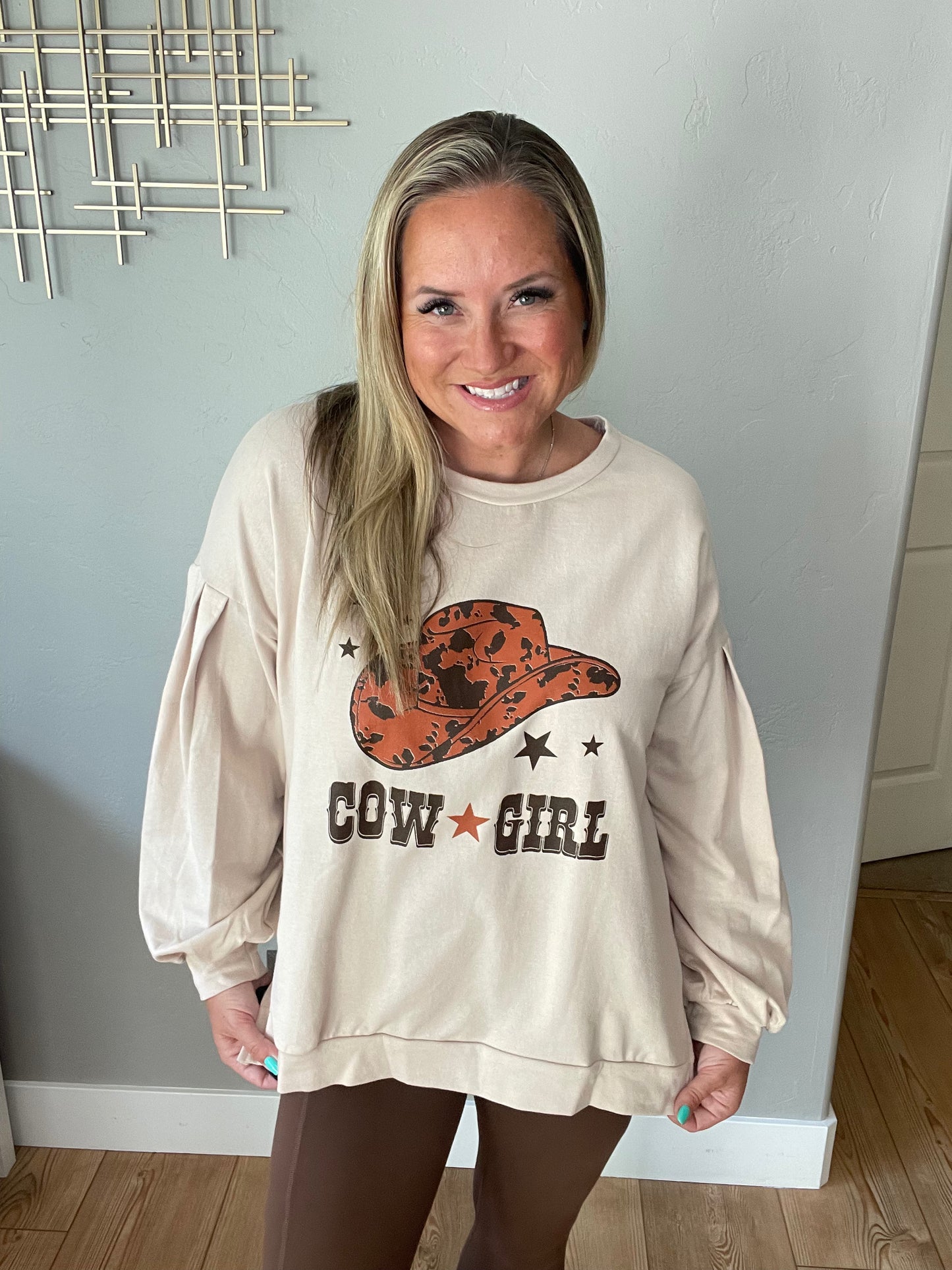 Cow Girl Graphic Pullover in Stone by RM