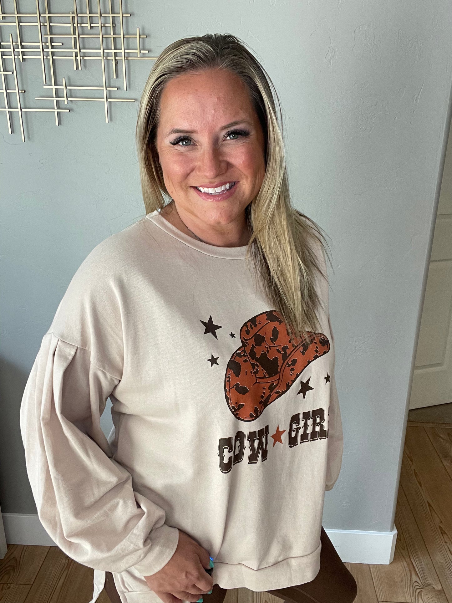 Cow Girl Graphic Pullover in Stone by RM