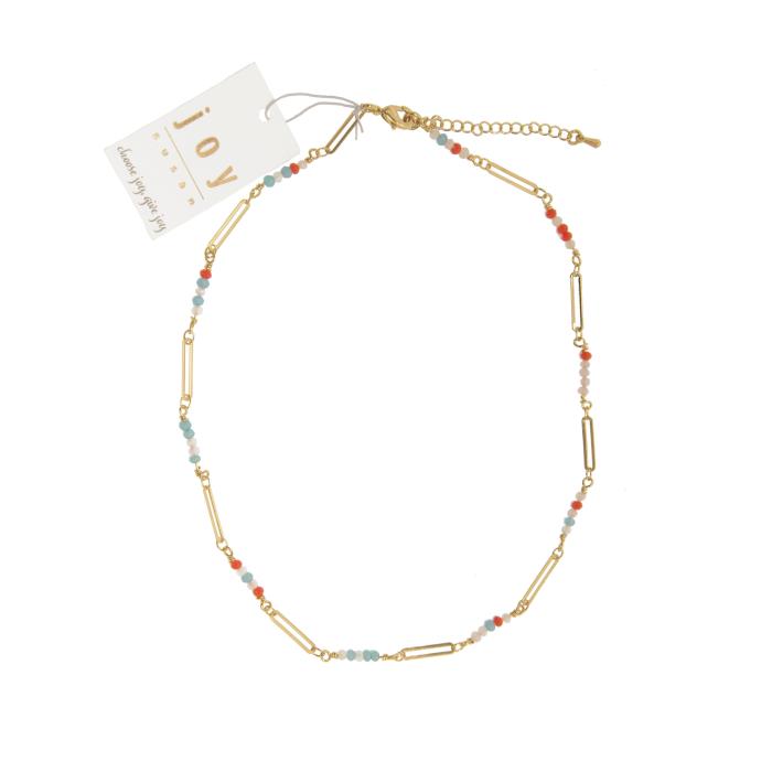 Turquoise & Coral Beaded Gold Necklace