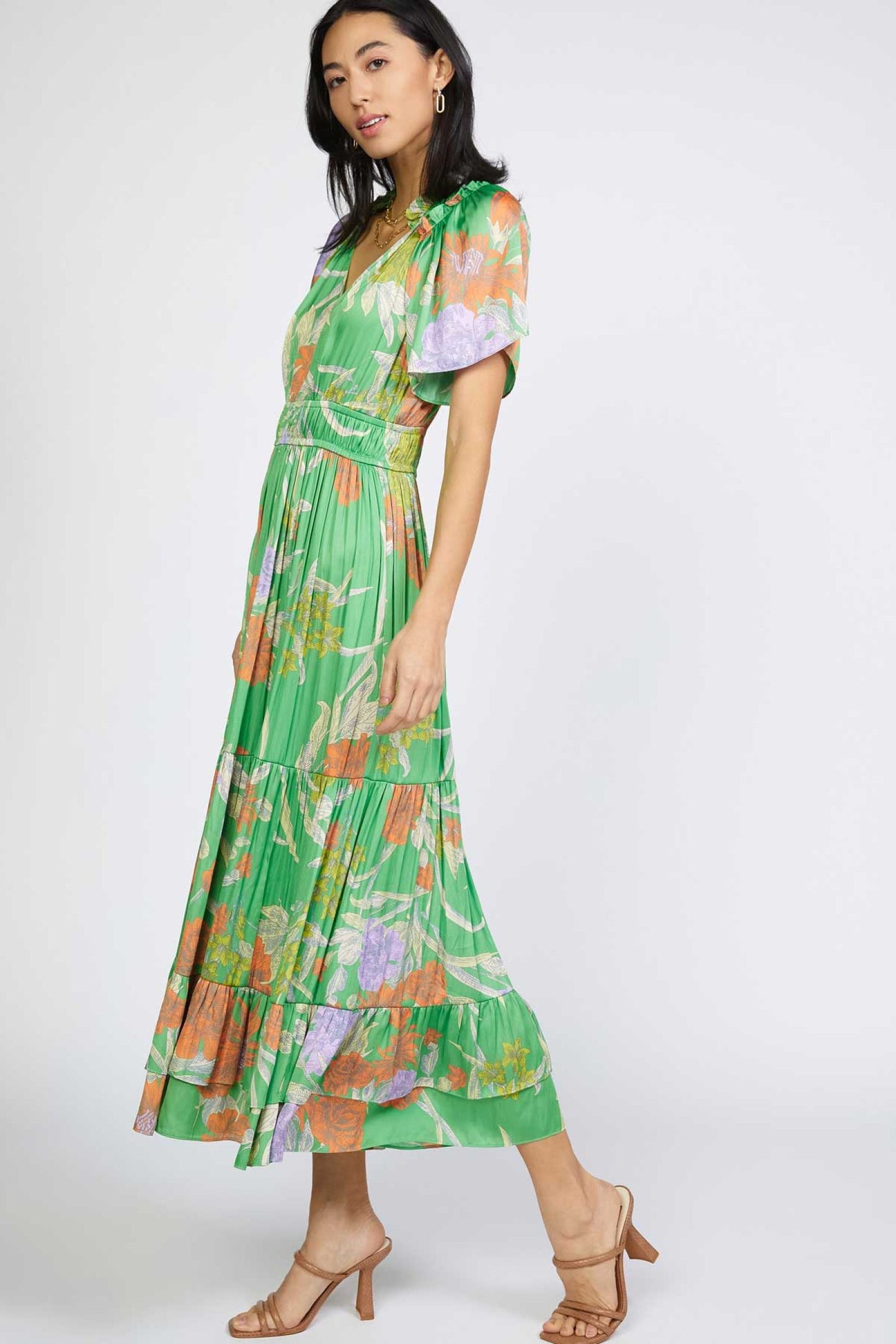 Green Multi-Print Flutter Dress
