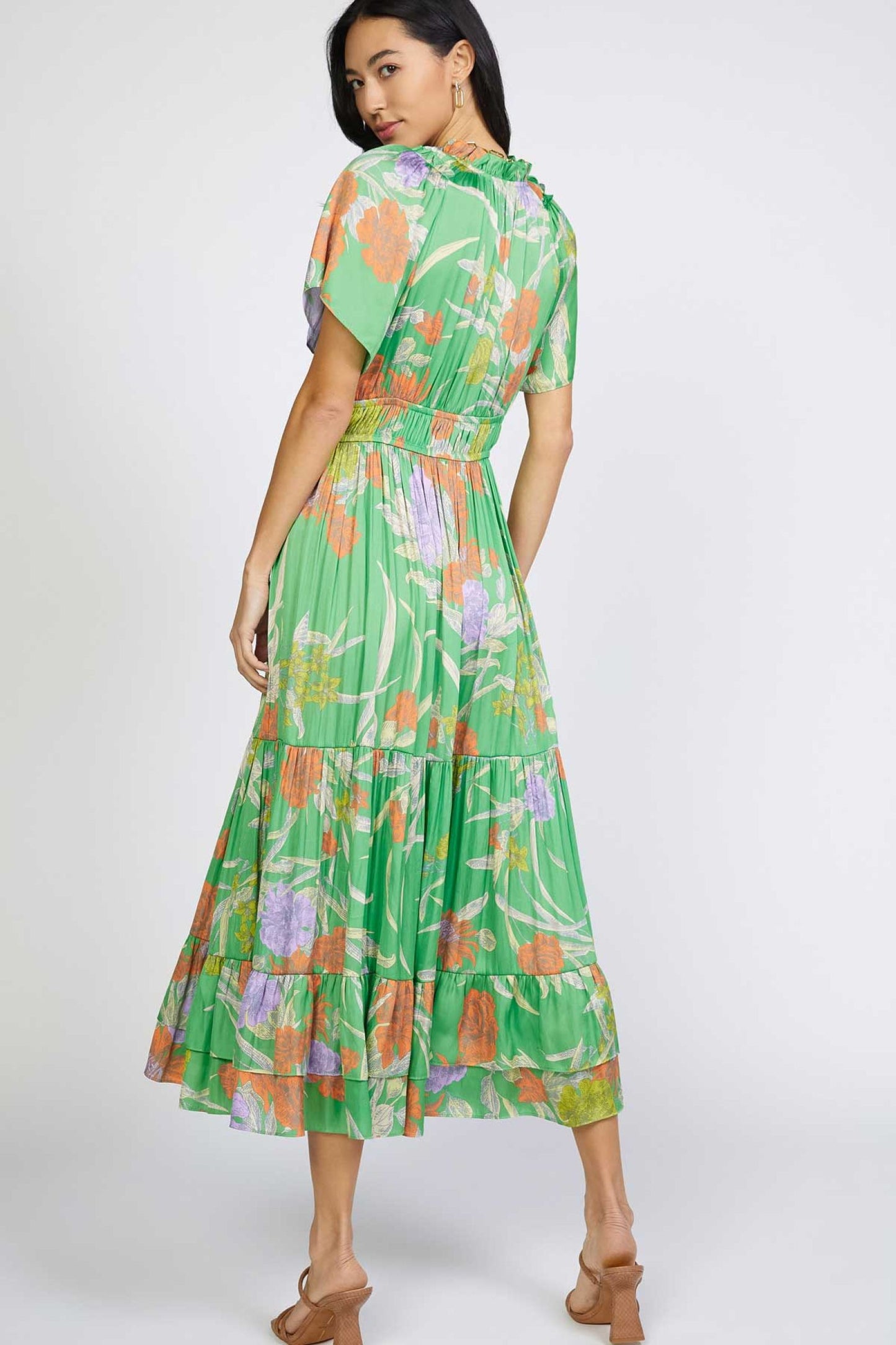 Green Multi-Print Flutter Dress
