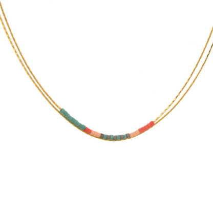 Two Row Chain with Turquoise & Coral Beading Necklace